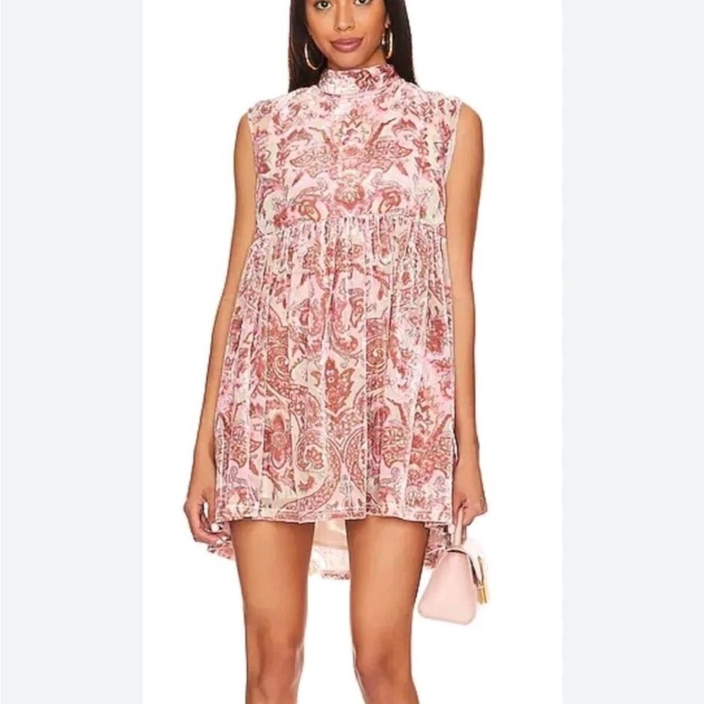 Free People All The Time Velvet Mini Dress in Petal Combo XS